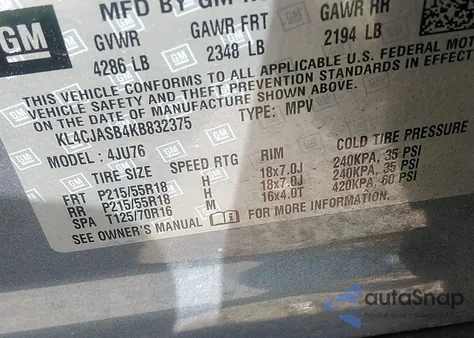 2019 Buick Encore Fwd Preferred z USA, uszkodzony, nr VIN KL4CJASB4KB832375